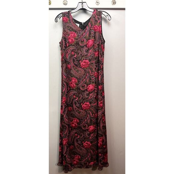 Style & Co Collection‎ Pink Floral Chiffon Maxi Dress Womens 6 Paisley Vintage - Picture 1 of 8